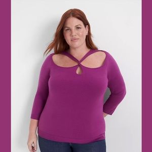 Lane Bryant 3/4 Sleeve Twist Front Cutout Sweater in Byzantium 18/20 - NWT